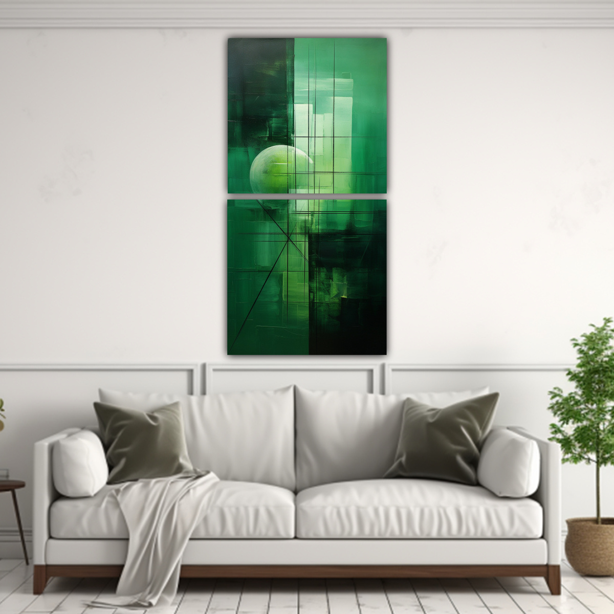 DÍPTICO ABSTRACTO EN TONOS VERDES 80X160 CM - 2