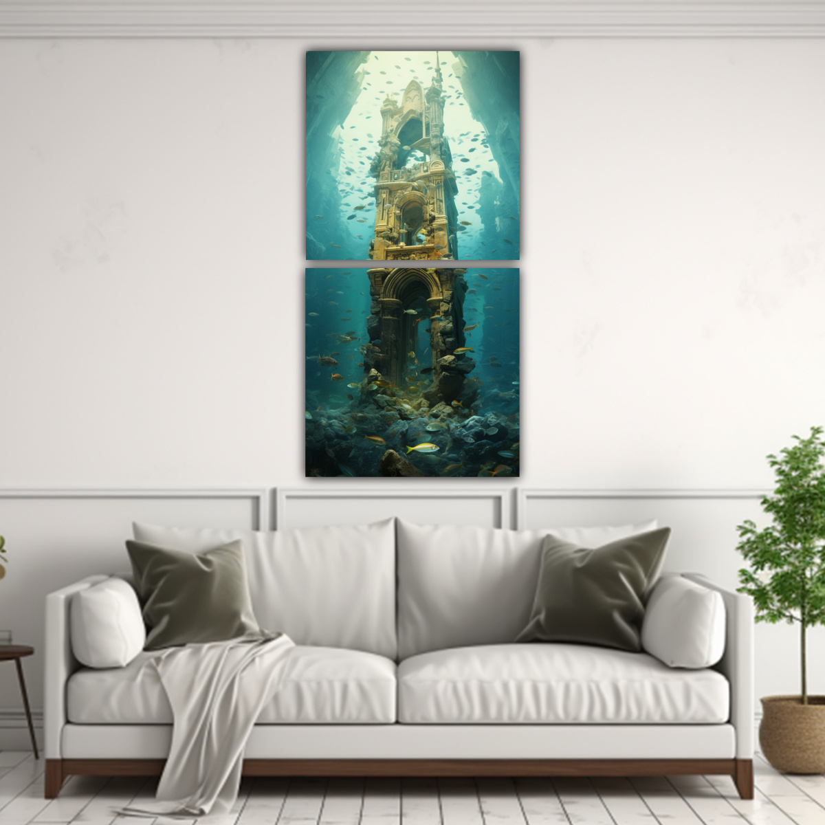 CUADRO VERTICAL CON DOS PINTURAS DE AMBIENTE: 80X160 CM - 2