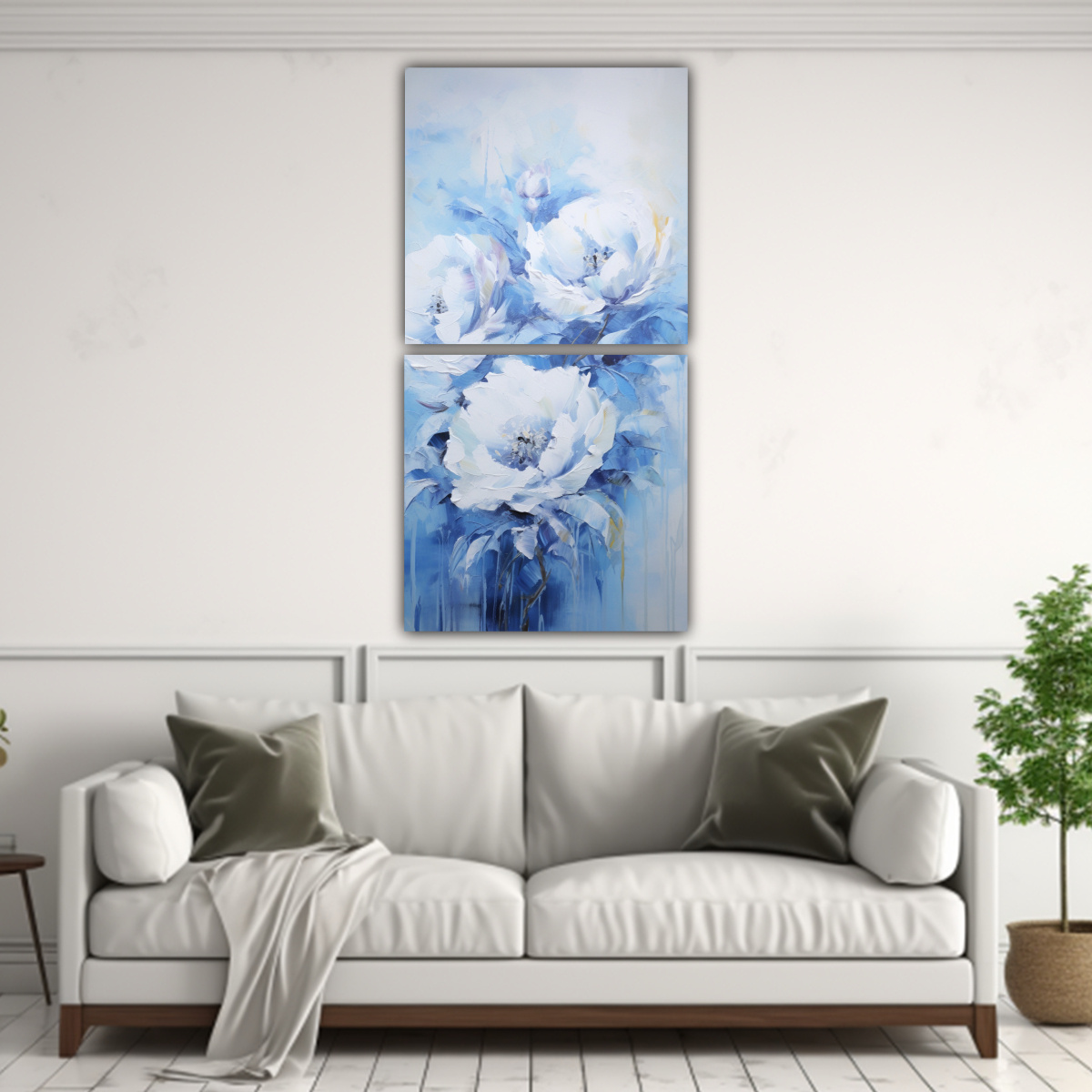 CUADROS DE INSPIRACIÓN SIMPLE DE PEONÍAS AZULES 70X140 CM - 2