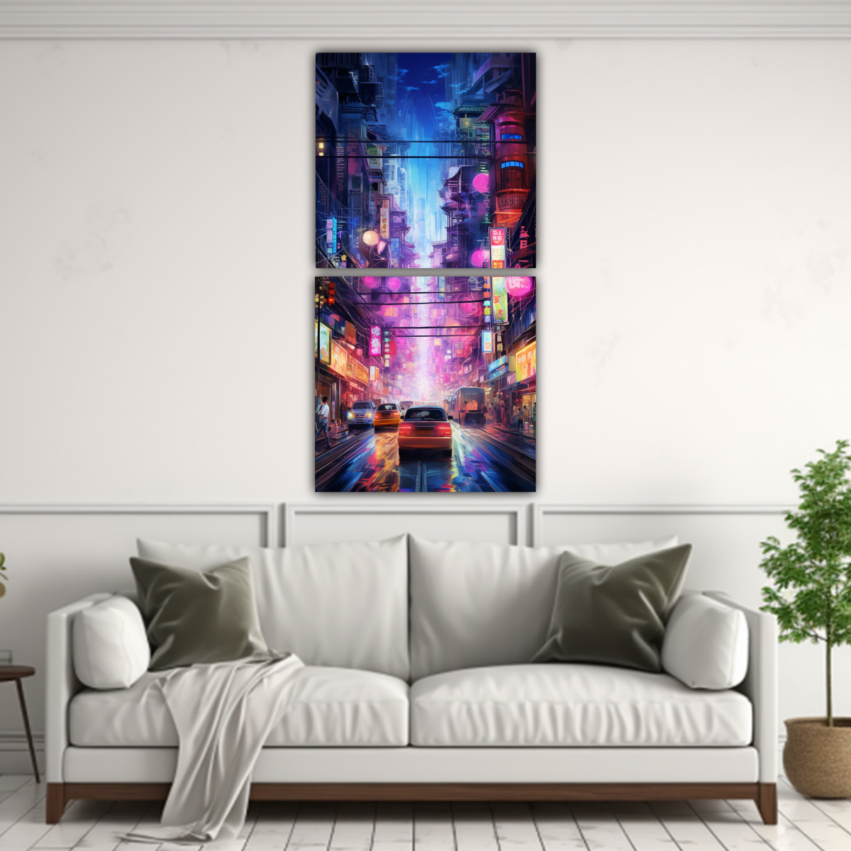 PINTURAS DINÁMICAS DE UN MERCADO BULLICIOSO DE 60X120 CM - 2