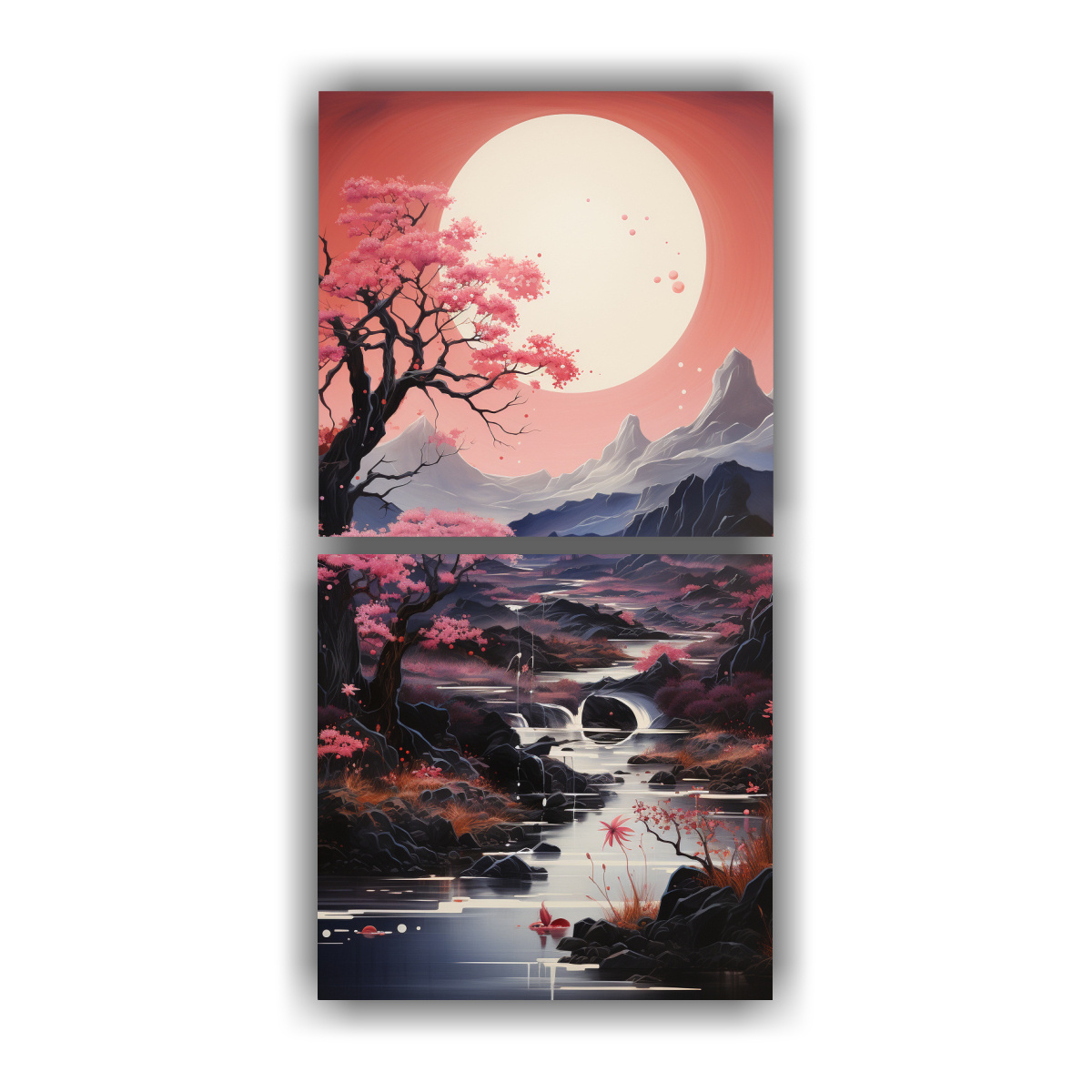 PAISAJE NOCTURNO CON LUNA Y MONTAÑAS EN BASTIDOR 50X100 CM - 1