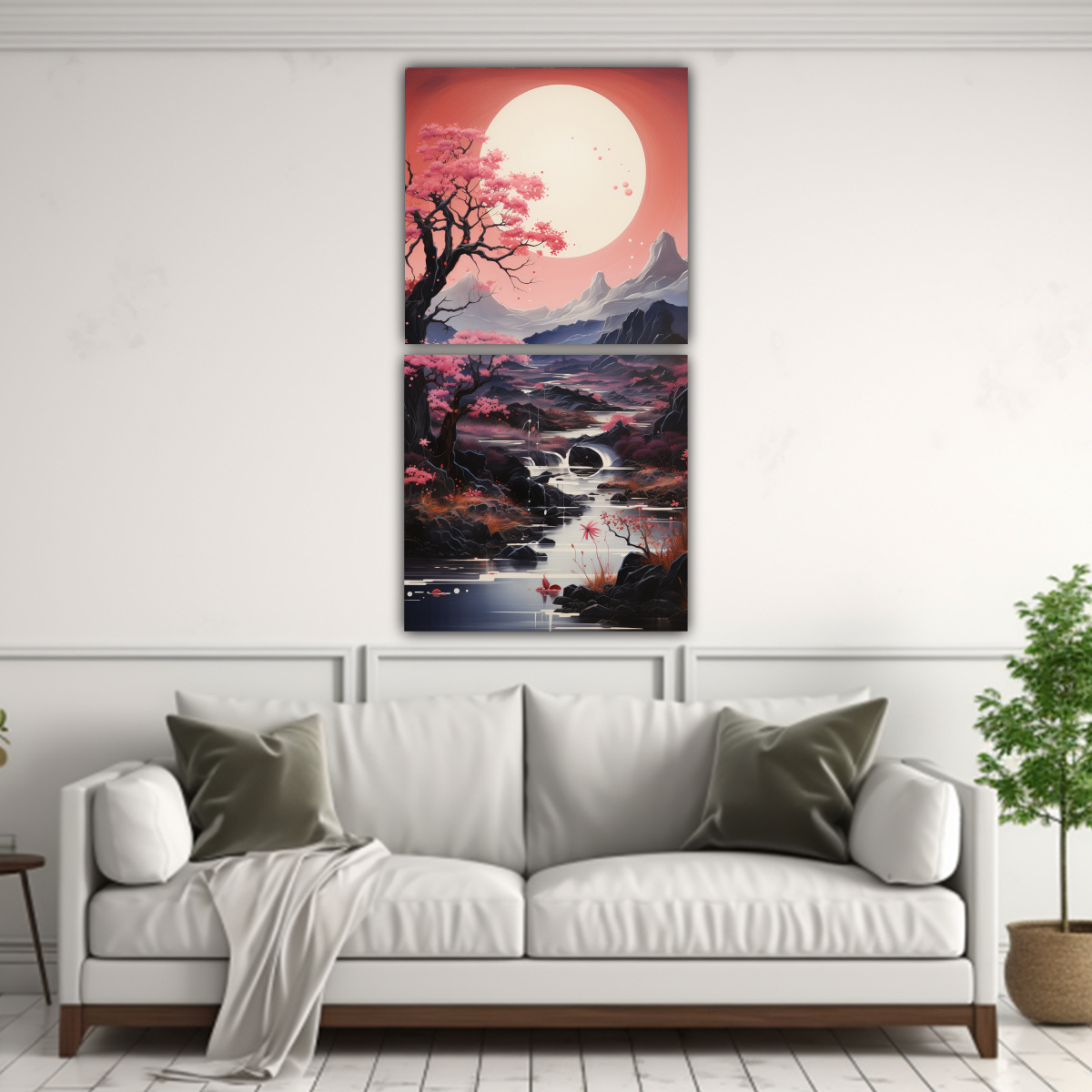 PAISAJE NOCTURNO CON LUNA Y MONTAÑAS EN BASTIDOR 50X100 CM - 2