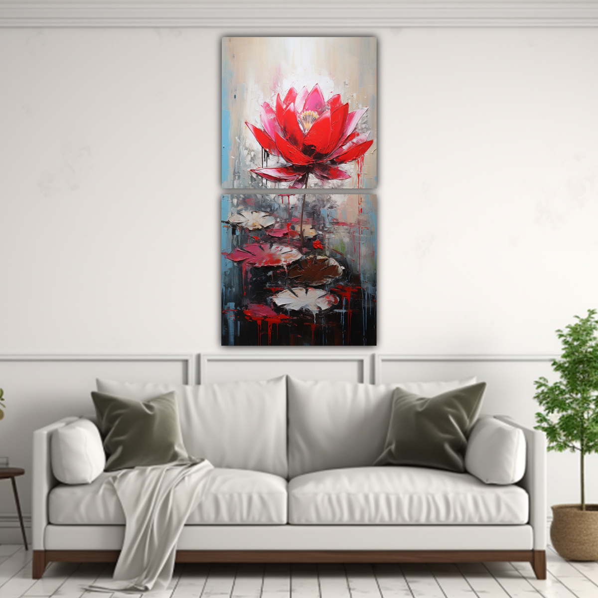 CUADRO INSPIRADOR SURREALISTA DE LOTO ROJO EN 30X60 CM - 2