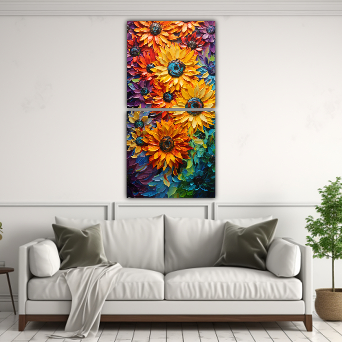 CUADRO MODERNO DE DORMITORIO CON GIRASOLES EN 40X80 CM - 2