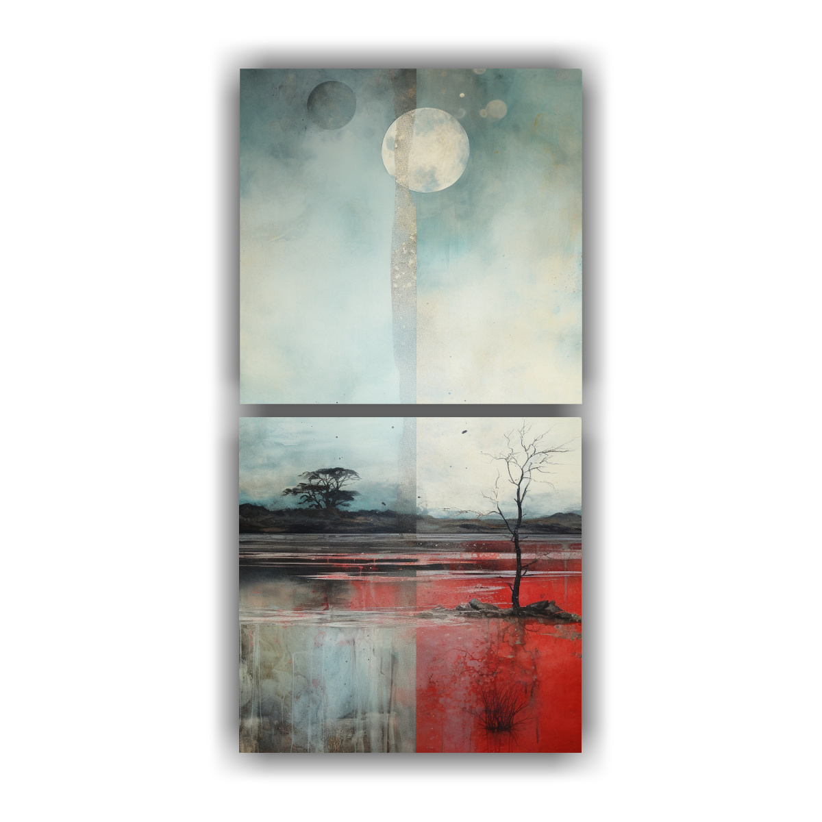 SET 2 LIENZOS PINTURA MURAL VERTICAL CON ACUARELA 30X60 CM - 1
