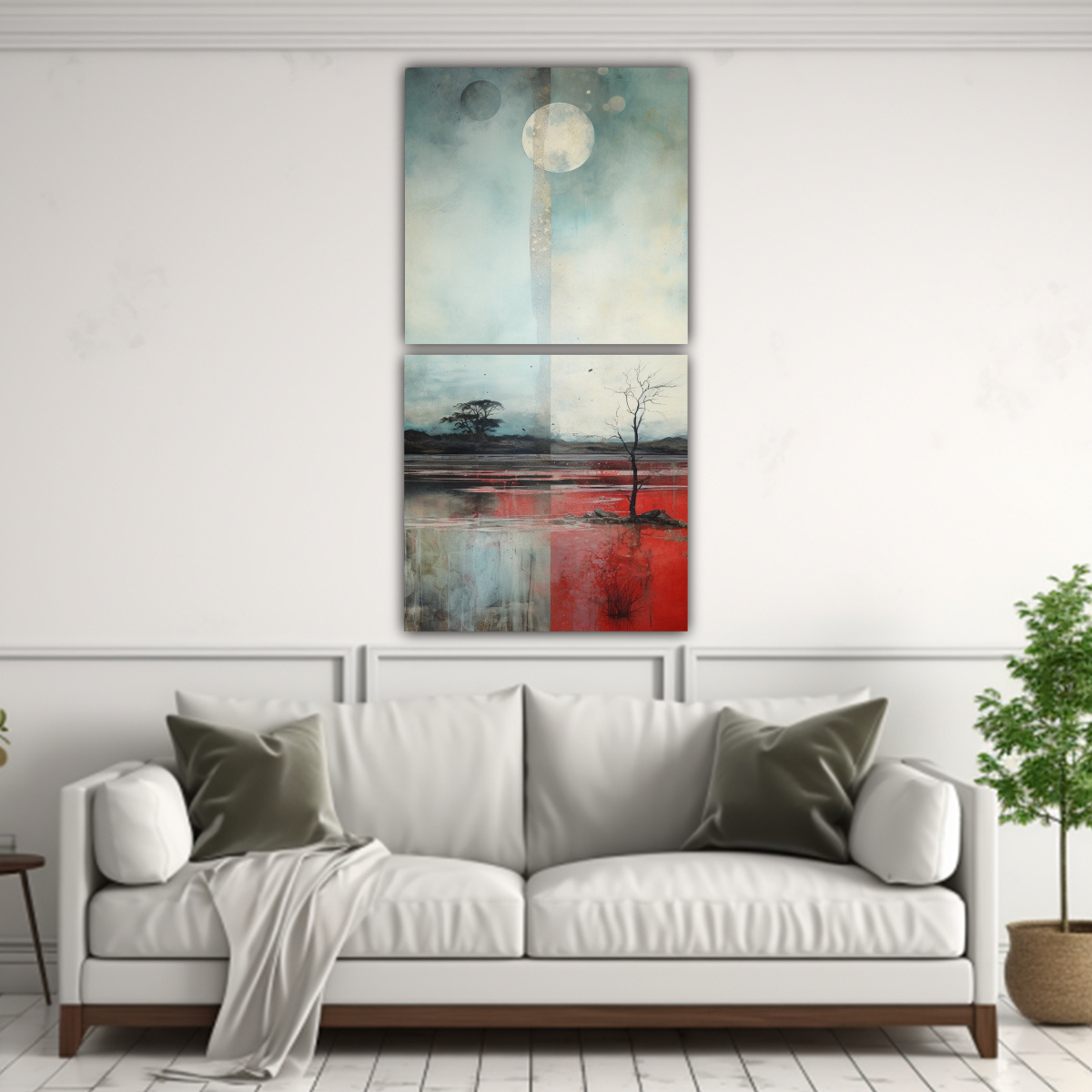 SET 2 LIENZOS PINTURA MURAL VERTICAL CON ACUARELA 30X60 CM - 2