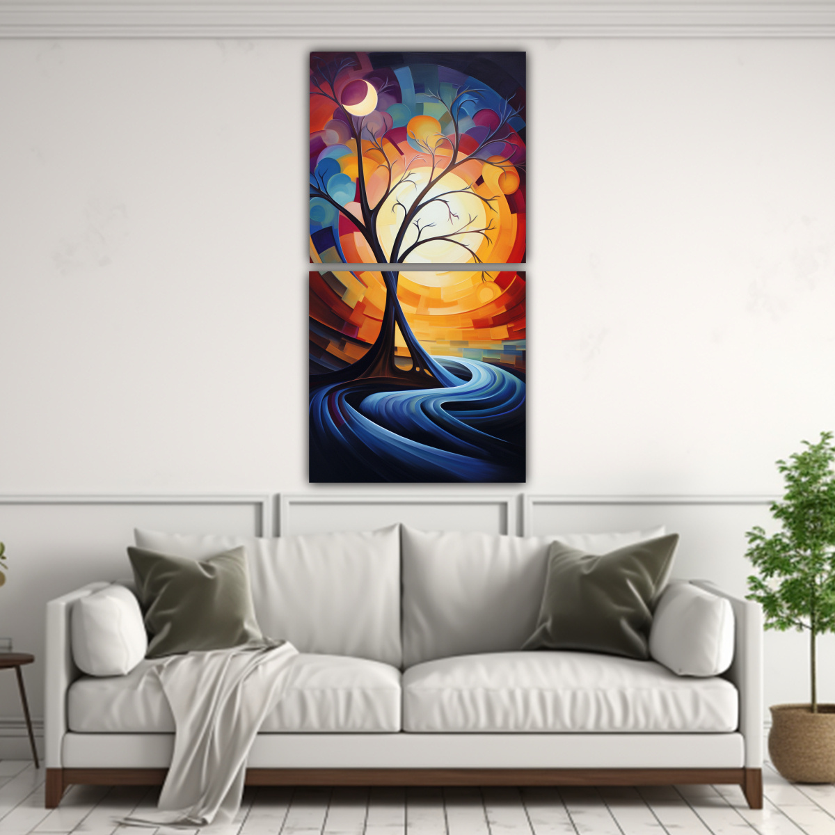 ARMONÍA ABSTRACTA NOCHE Y DÍA: PINTURAS 20X40 CM - 2