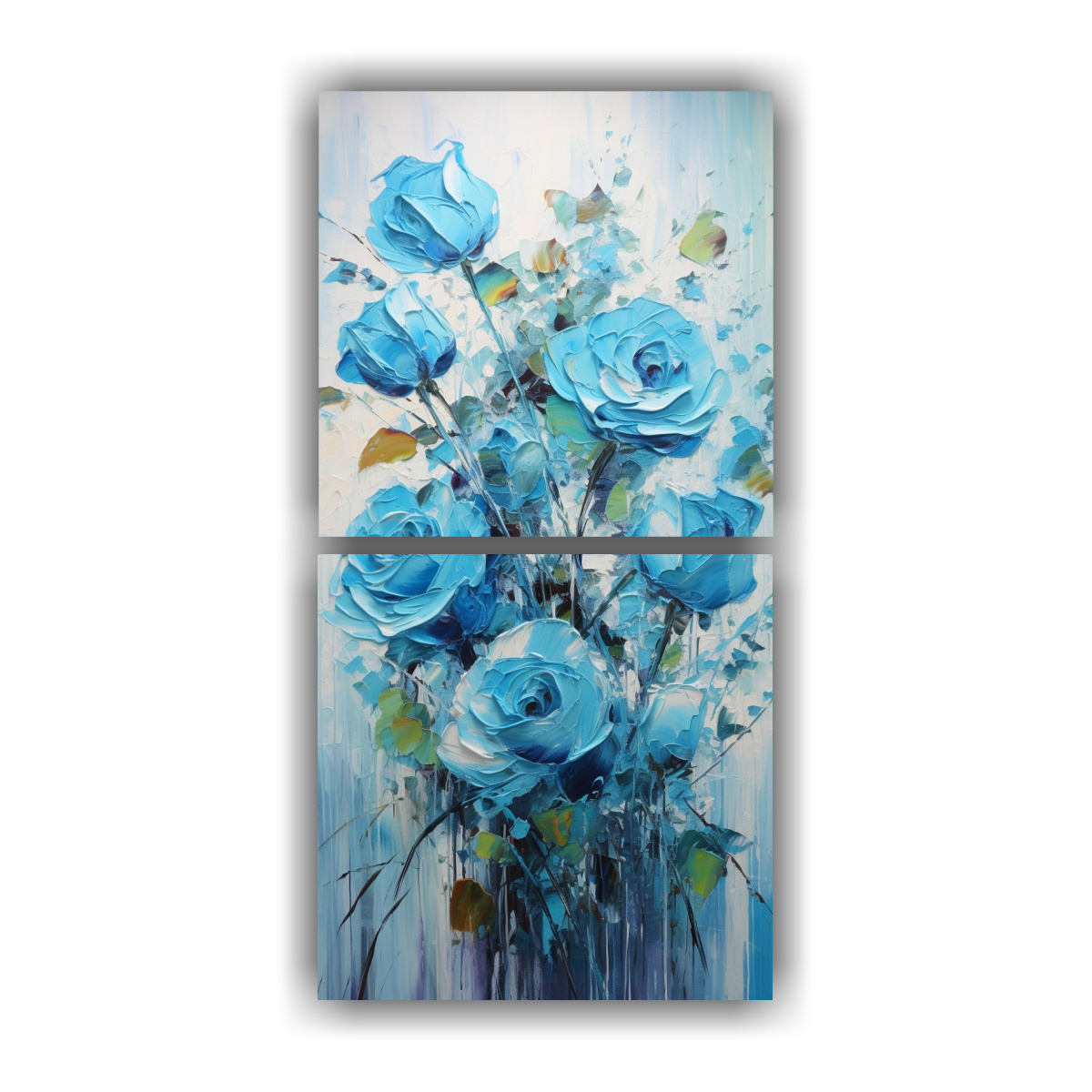 PINTURA DE ROSAS TURQUESA EN LIENZO ESTILO 60X120 CM - 1