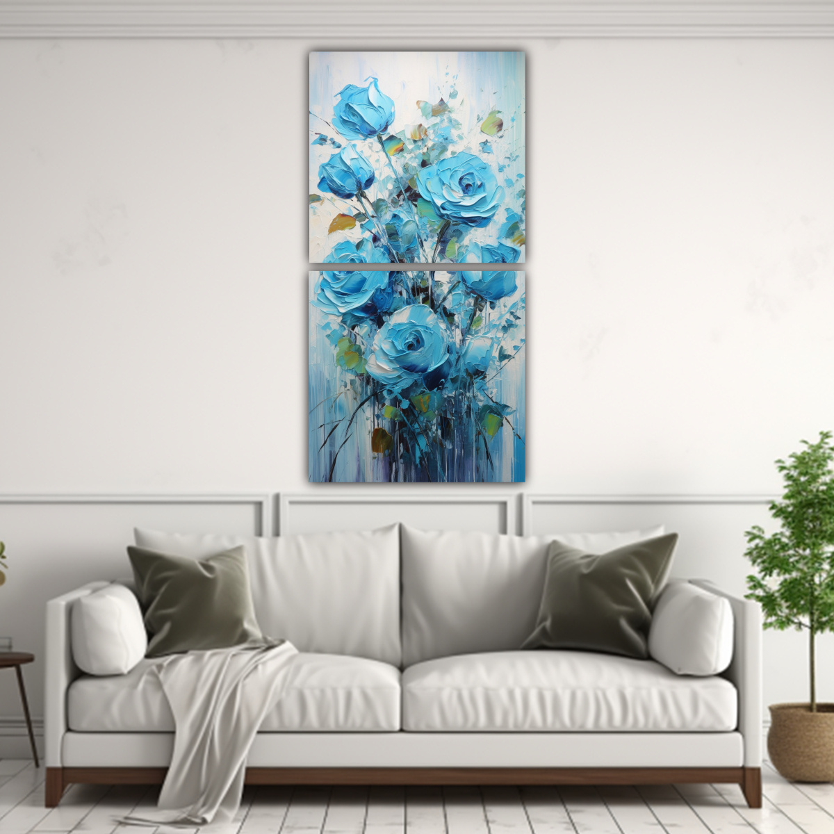 PINTURA DE ROSAS TURQUESA EN LIENZO ESTILO 60X120 CM - 2