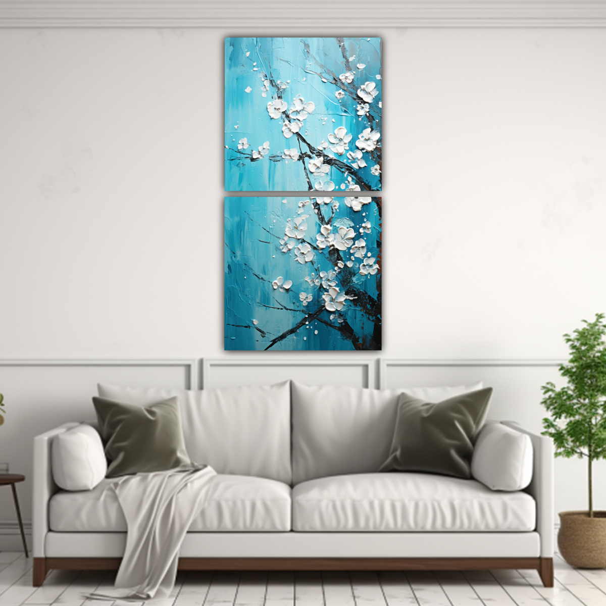 PINTURA VINTAGE DE FLORES DE CEREZO EN LIENZO EN 60X120 CM - 2