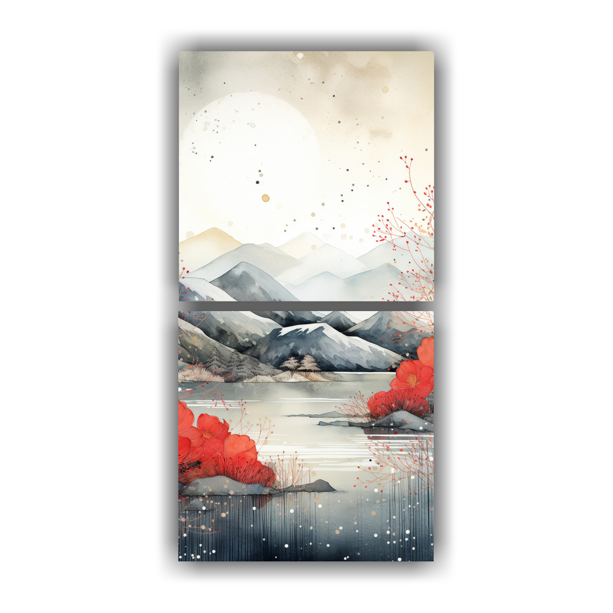 PINTURAS DECORATIVAS DE MONTAÑAS REFLEJADAS EN 40X80 CM - 1