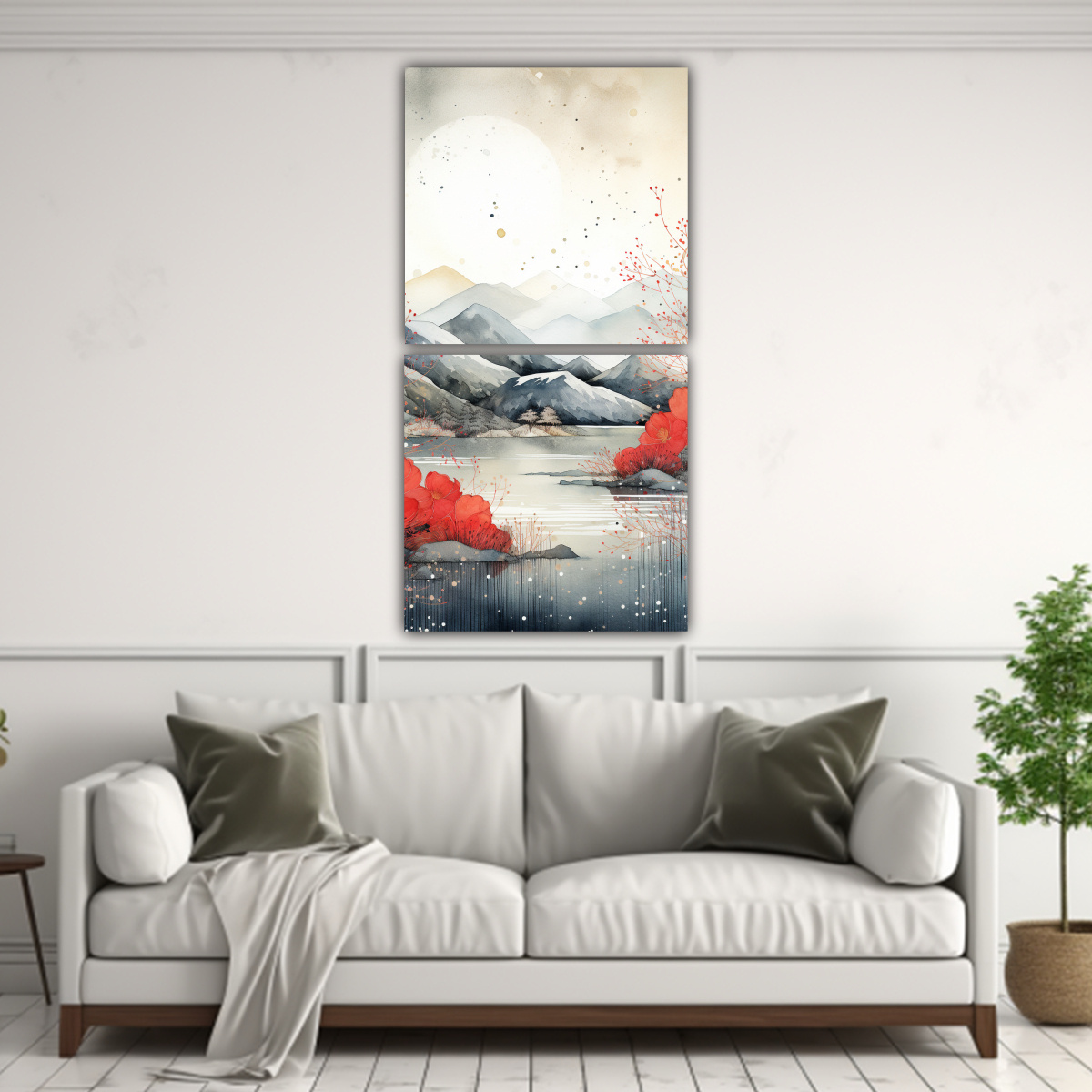 PINTURAS DECORATIVAS DE MONTAÑAS REFLEJADAS EN 40X80 CM - 2