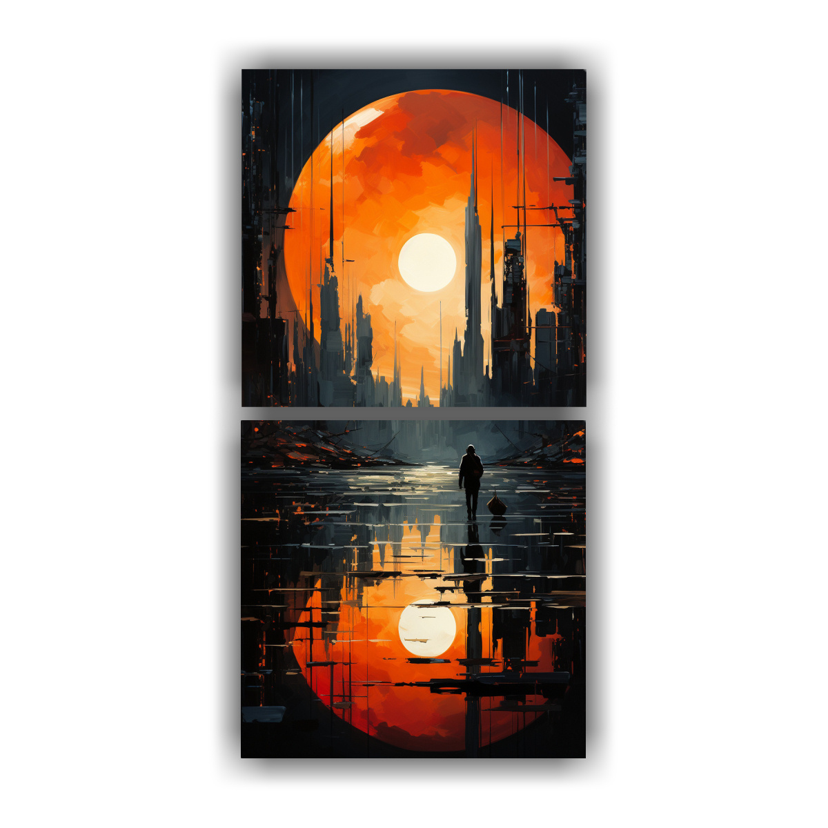 CUADROS VANGUARDIA LUMINOSIDAD CIUDAD FUTURISTA 80X160 CM - 1