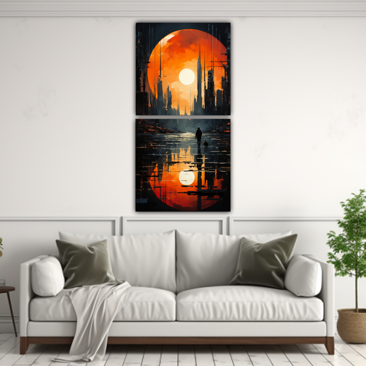 CUADROS VANGUARDIA LUMINOSIDAD CIUDAD FUTURISTA 80X160 CM - 2
