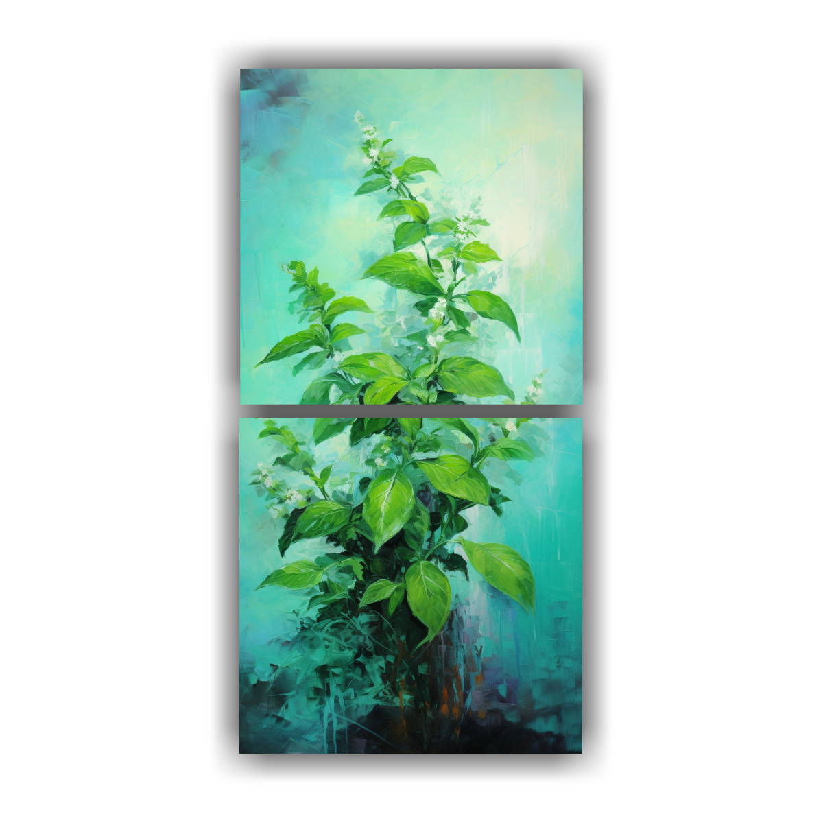 PINTURA ABSTRACTA DE HIERBAS FRESCAS EN ESTILO 20X40 CM - 1