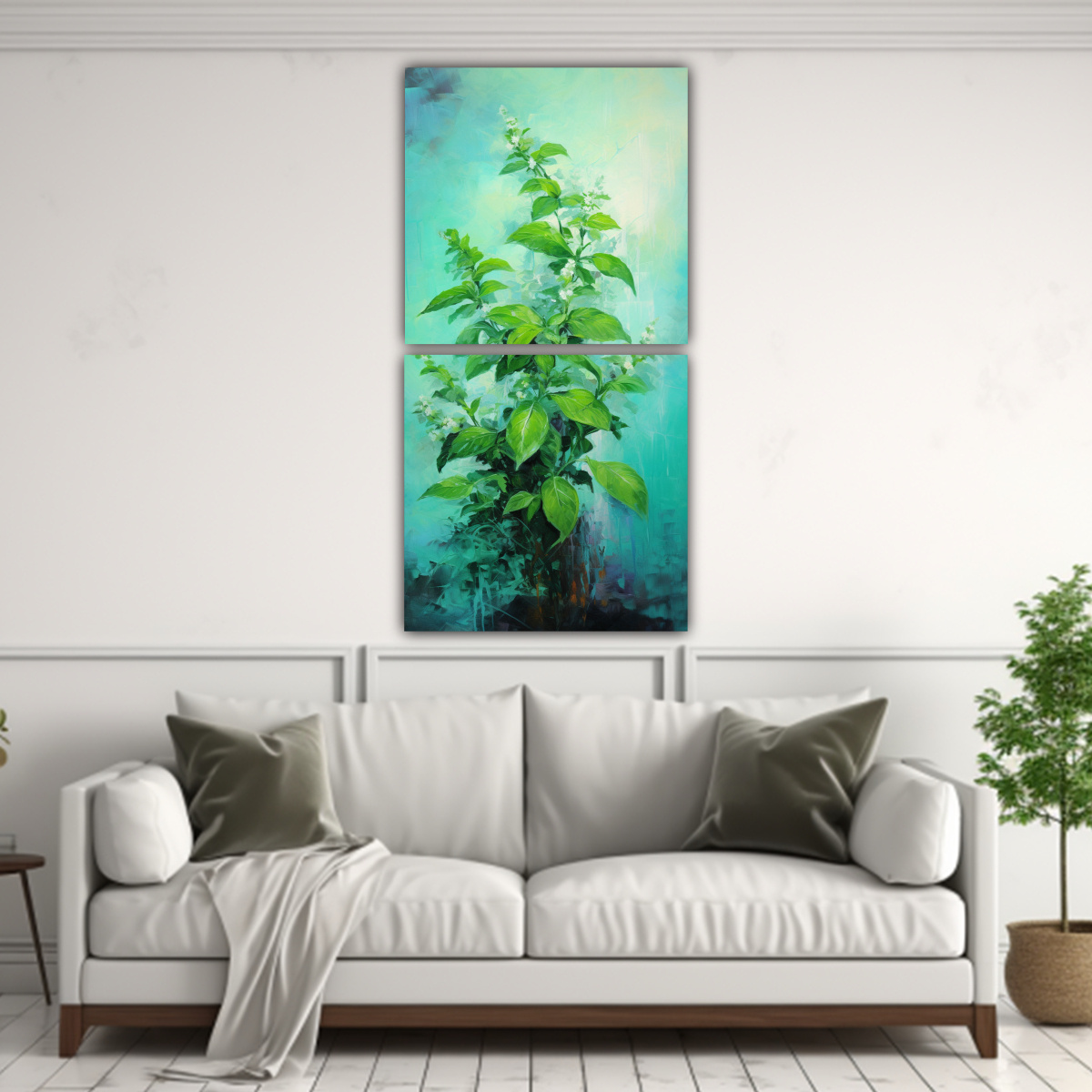 PINTURA ABSTRACTA DE HIERBAS FRESCAS EN ESTILO 20X40 CM - 2