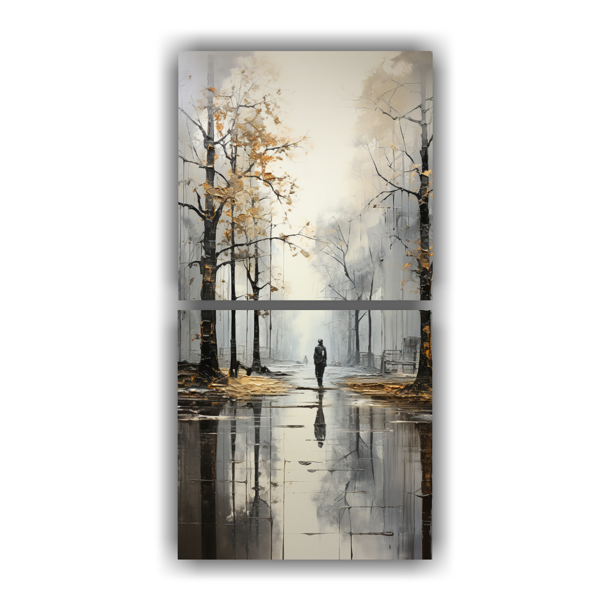 PINTURA ABSTRACTA DE ÁRBOLES EN PLATA Y BLANCO 60X120 CM - 1