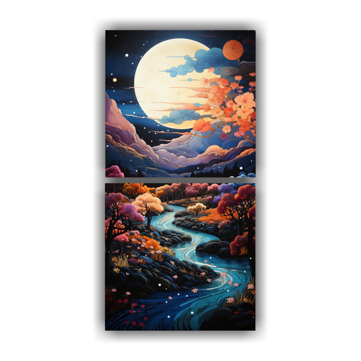 PAISAJE NOCTURNO CON LUNA Y MONTAÑAS EN UN 80X160 CM - 1