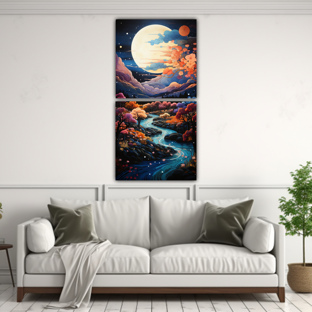PAISAJE NOCTURNO CON LUNA Y MONTAÑAS EN UN 80X160 CM - 2