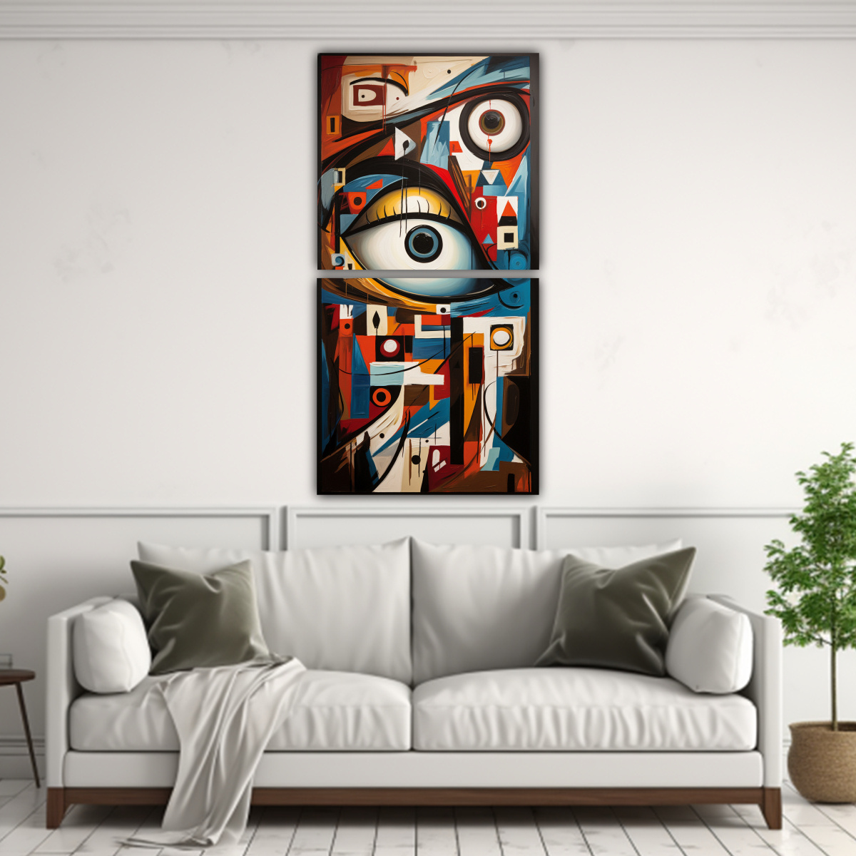 DÍPTICO DISEÑO MODERNO CUADRO ABSTRACTO CON OJOS 50X100 CM - 2