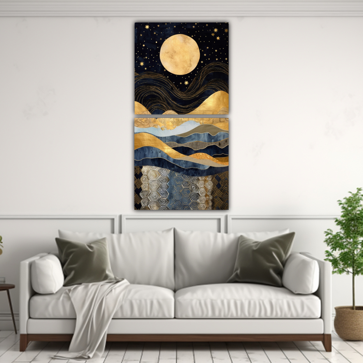 PINTURA SIMÉTRICA CON LUNA CERCA DE LAS 60X120 CM - 2