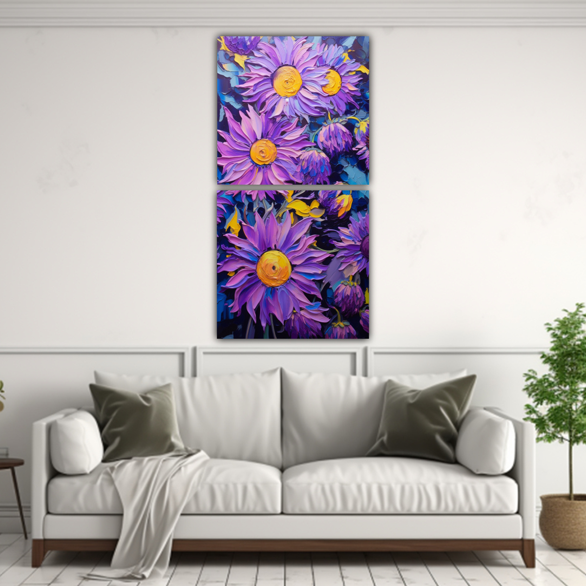 CUADRO DE GIRASOLES MORADOS EN LIENZO ESTILO 60X120 CM - 2