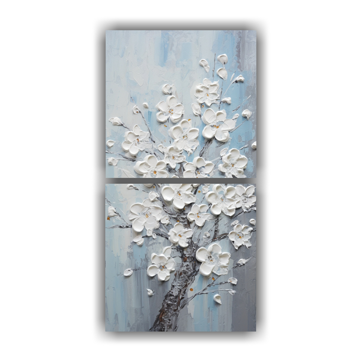 SET 2 LIENZOS DE TELA MODERNOS RELIEVE CON FLORES 60X120 CM - 1