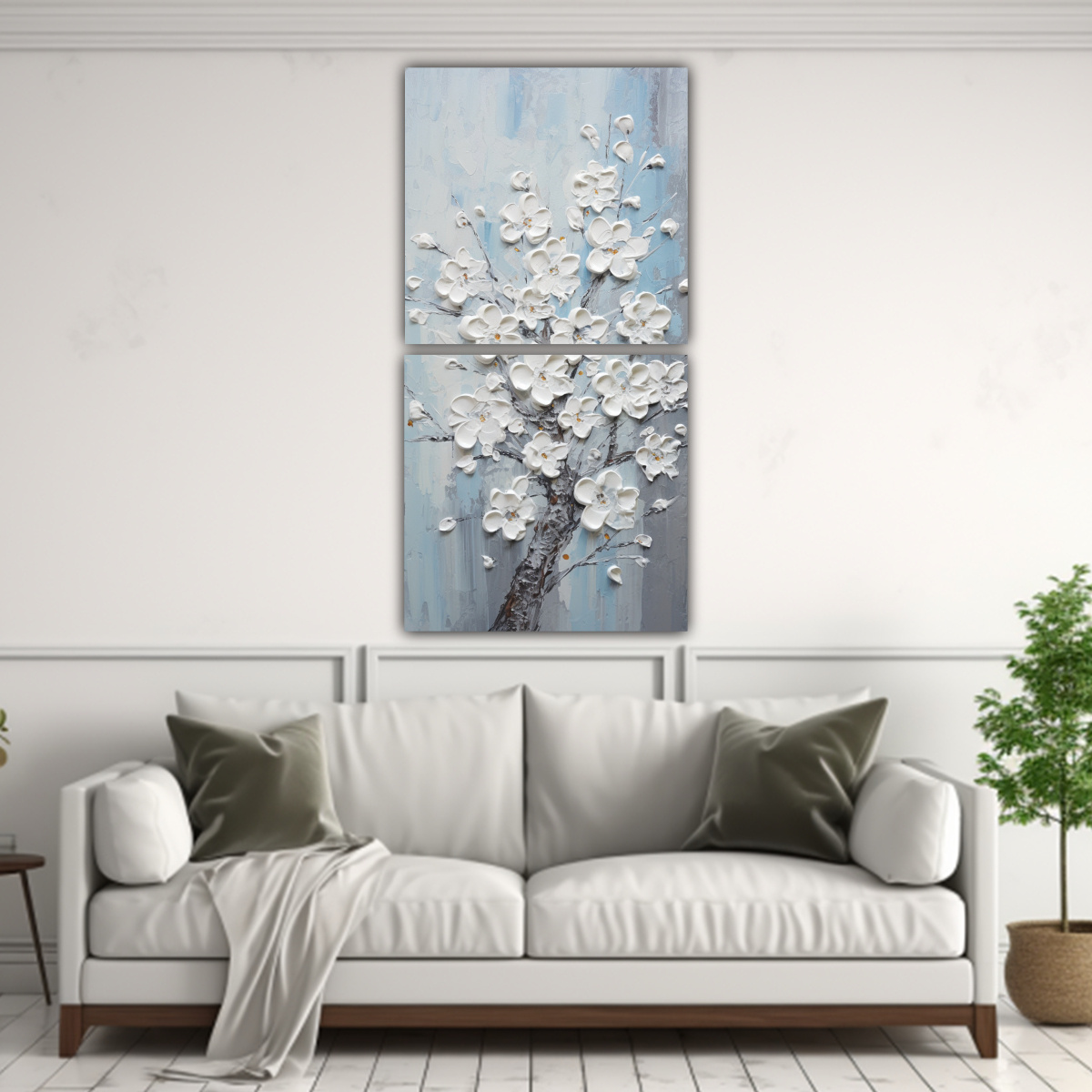 SET 2 LIENZOS DE TELA MODERNOS RELIEVE CON FLORES 60X120 CM - 2