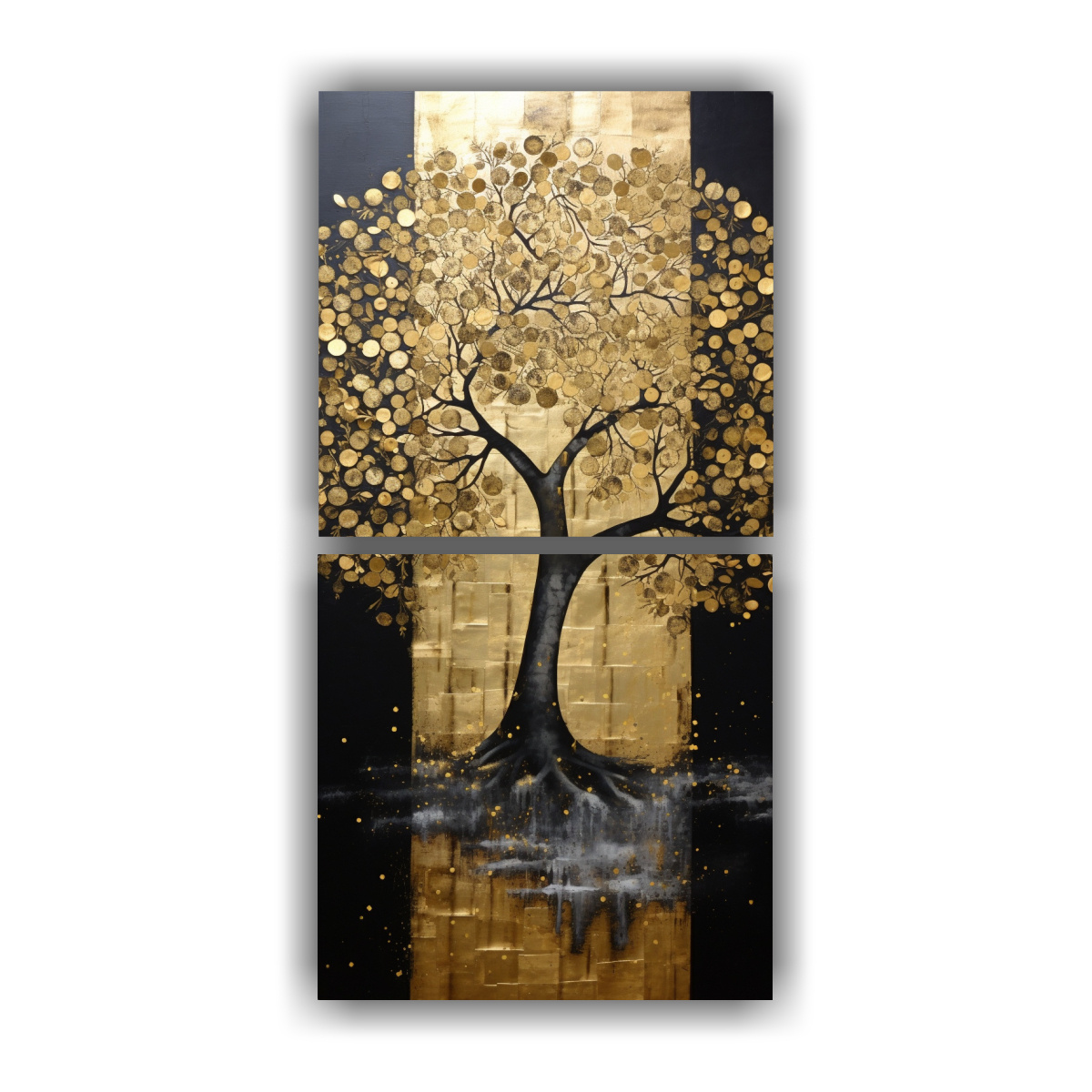 CUADRO DECORATIVO DE ÁRBOL EN NEGRO Y DORADO 30X60 CM - 1
