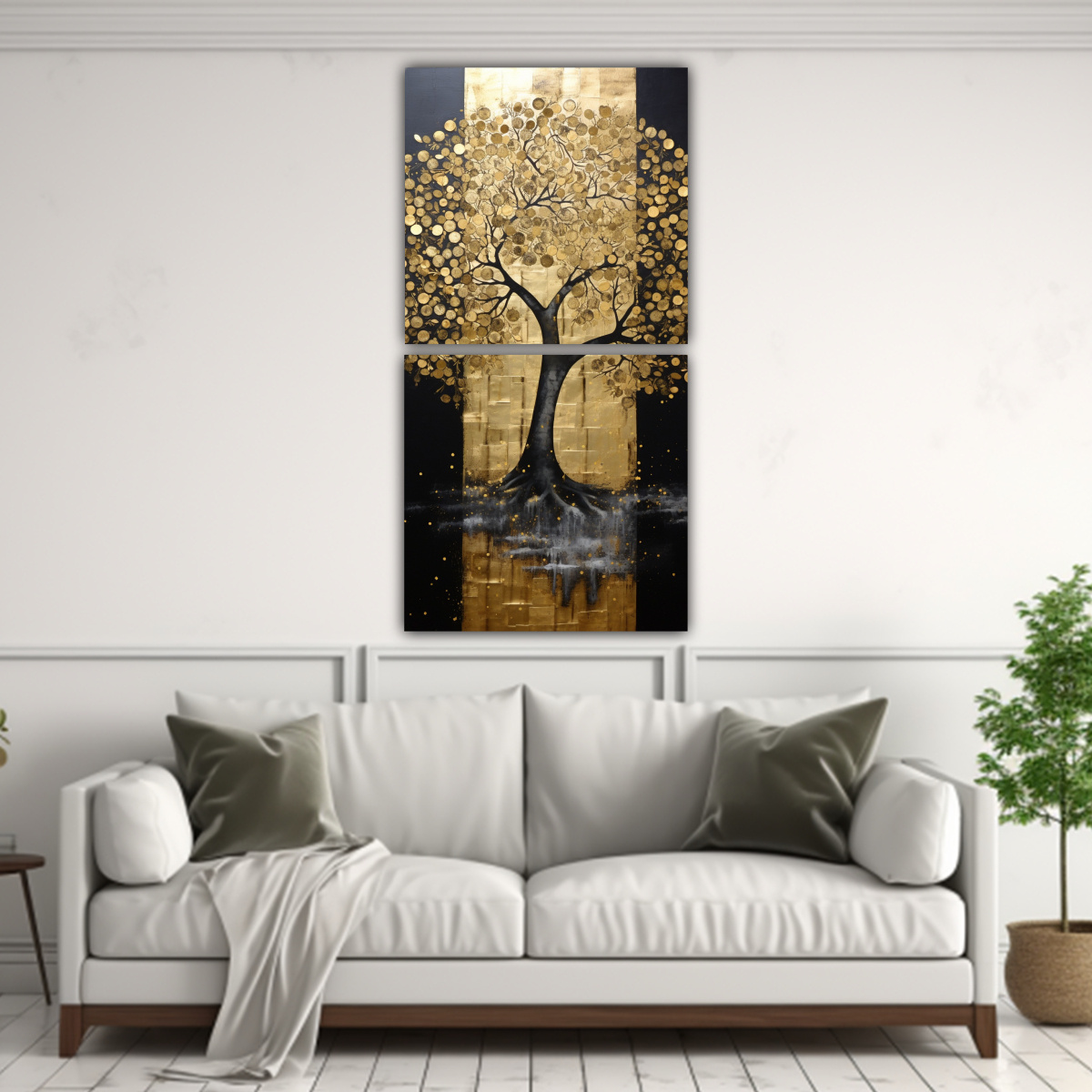 CUADRO DECORATIVO DE ÁRBOL EN NEGRO Y DORADO 30X60 CM - 2