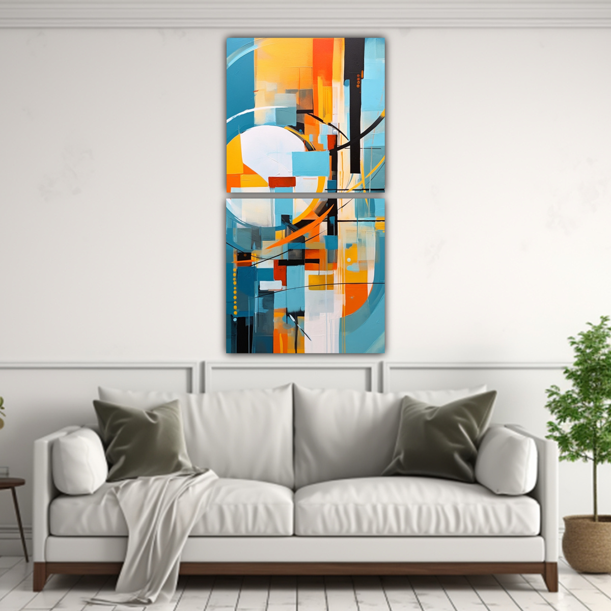 SET 2 CUADROS AMBIENTE MODERNO PINTURA ABSTRACTA 70X140 CM - 2