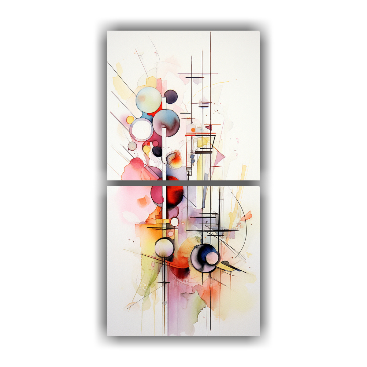 CUADROS ABSTRACTOS ACUARELAS CON TONOS ALEGRES 70X140 CM - 1