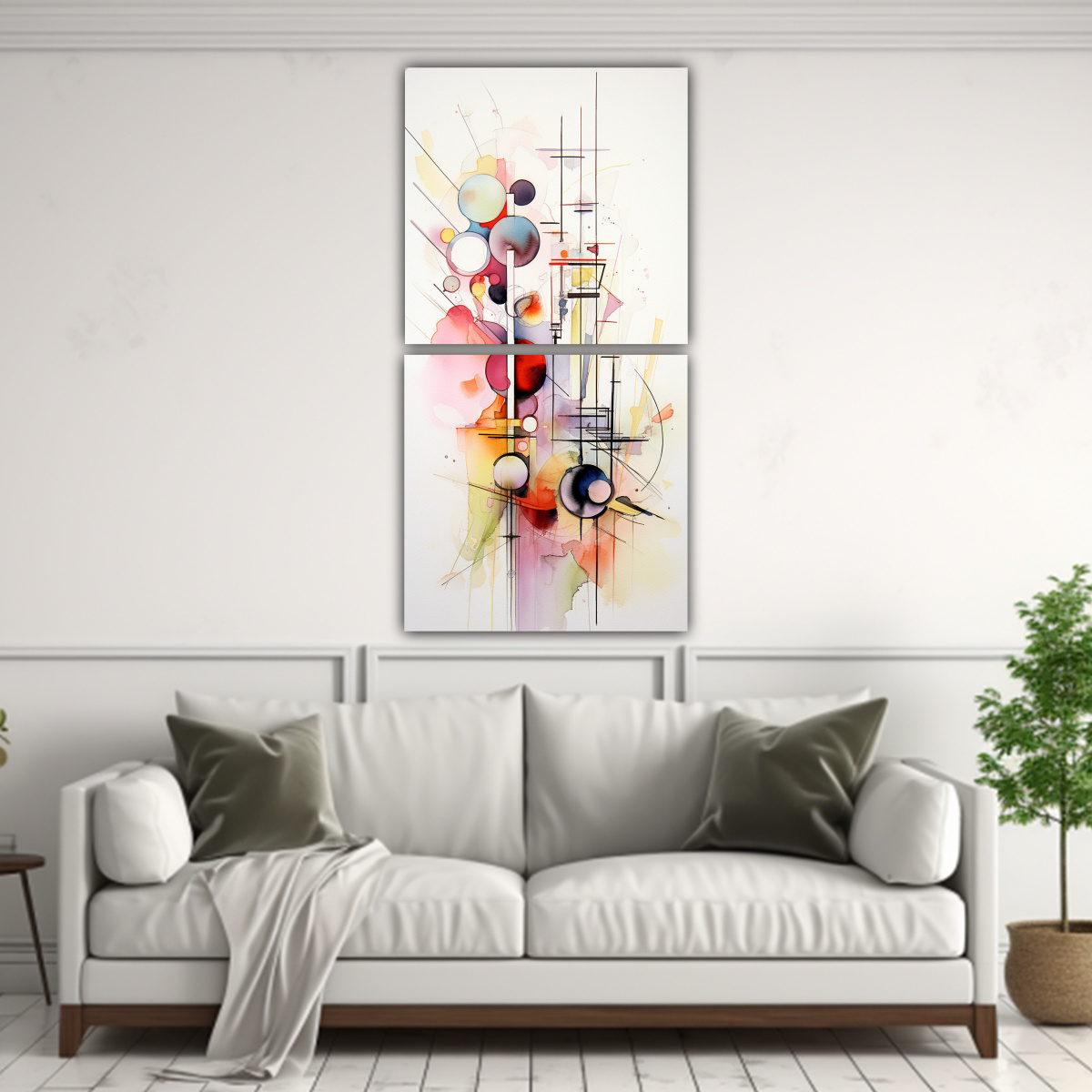 CUADROS ABSTRACTOS ACUARELAS CON TONOS ALEGRES 70X140 CM - 2