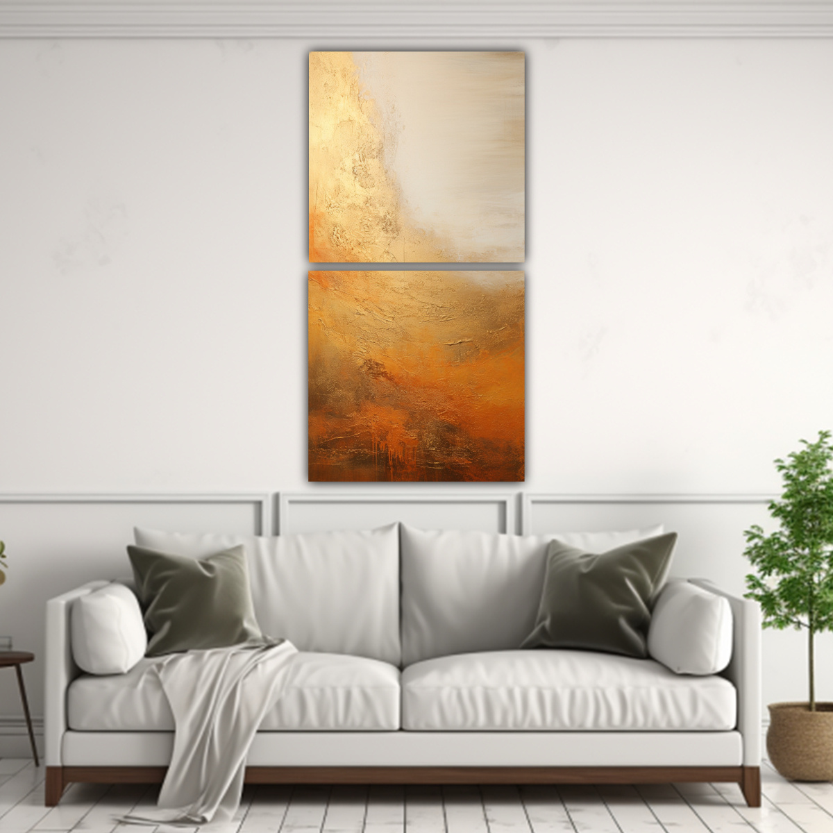 PINTURA ABSTRACTA DORADA EXPRESIVIDAD DOS ARTES 60X120 CM - 2