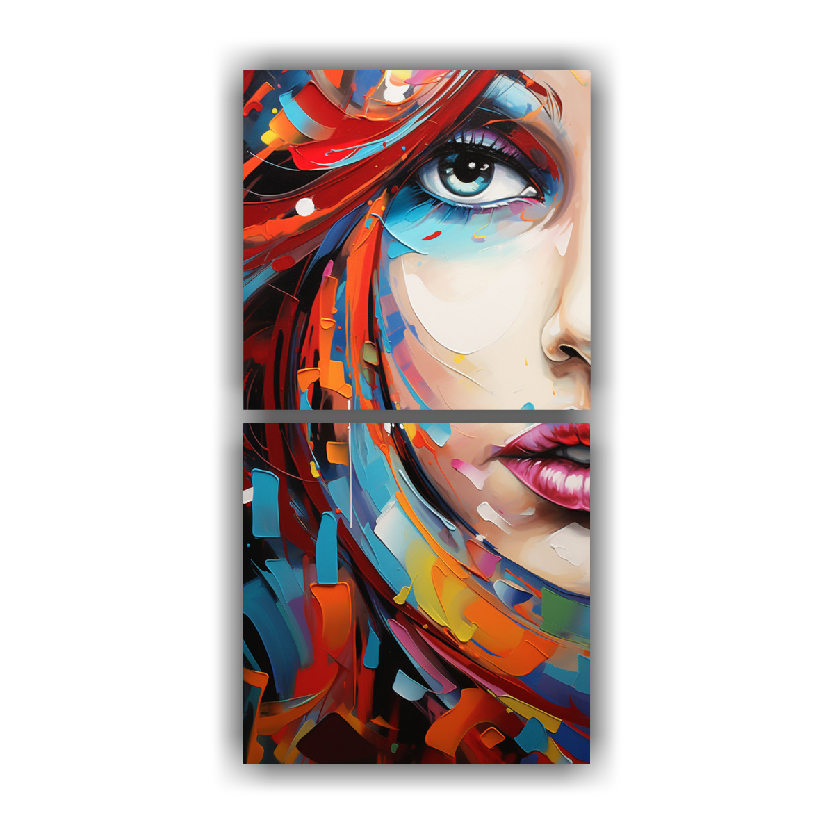 2 CUADROS EXPRESIÓN ARTE POP PINTURA ABSTRACTA 50X100 CM - 1