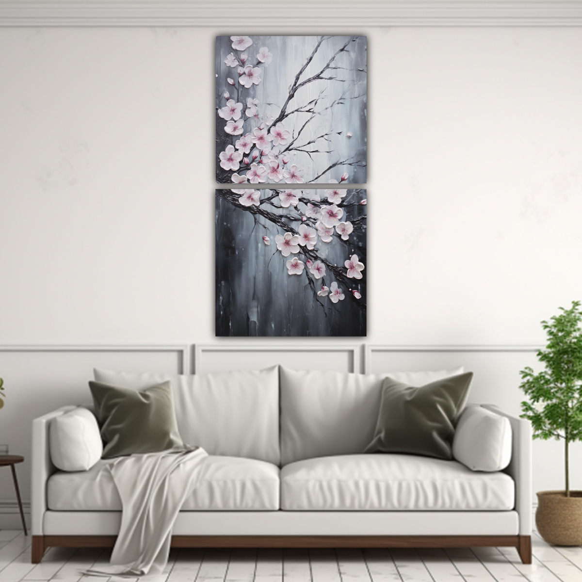 DOS LIENZOS DISEÑO ARMONÍA CON CEREZOS NEGROS 30X60 CM - 2
