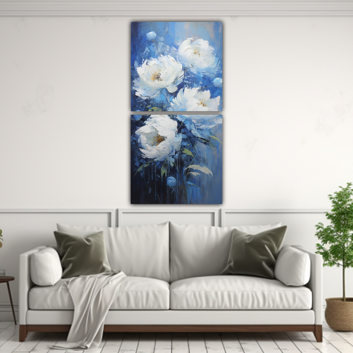 CUADRO MODERNO INNOVADOR DE PEONÍAS AZULES EN 50X100 CM - 2
