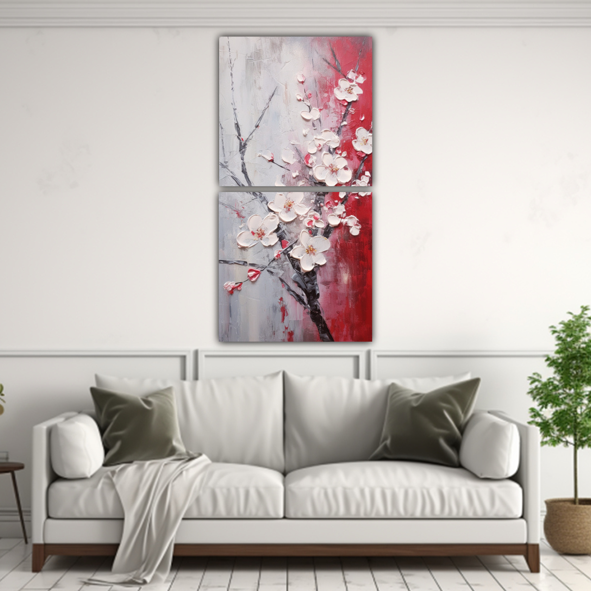 CUADRO DE FLORES DE CEREZO ROJO EN LA DECORACIÓN 70X140 CM - 2