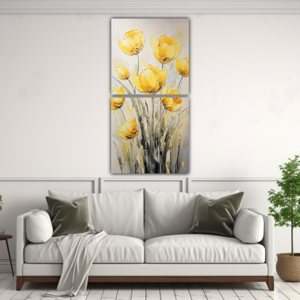 CUADRO ACUARELA BONITO DE TULIPANES AMARILLOS 50X100 CM - 2