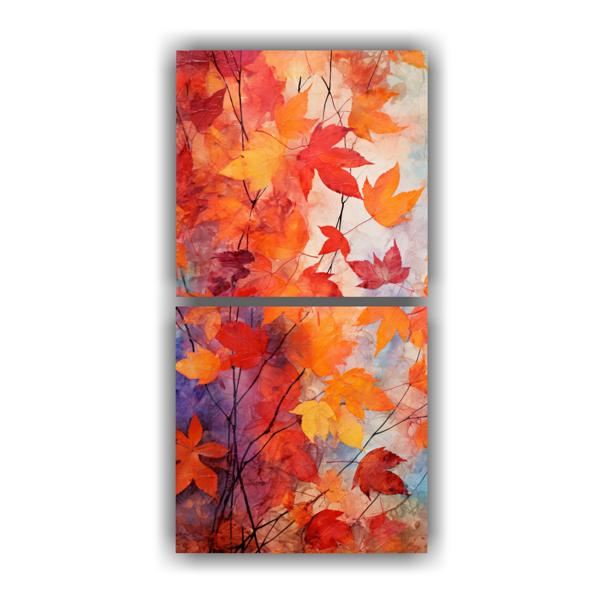 PINTURAS ABSTRACTAS SOBRE FOLLAJE OTOÑAL EN 30X60 CM - 1