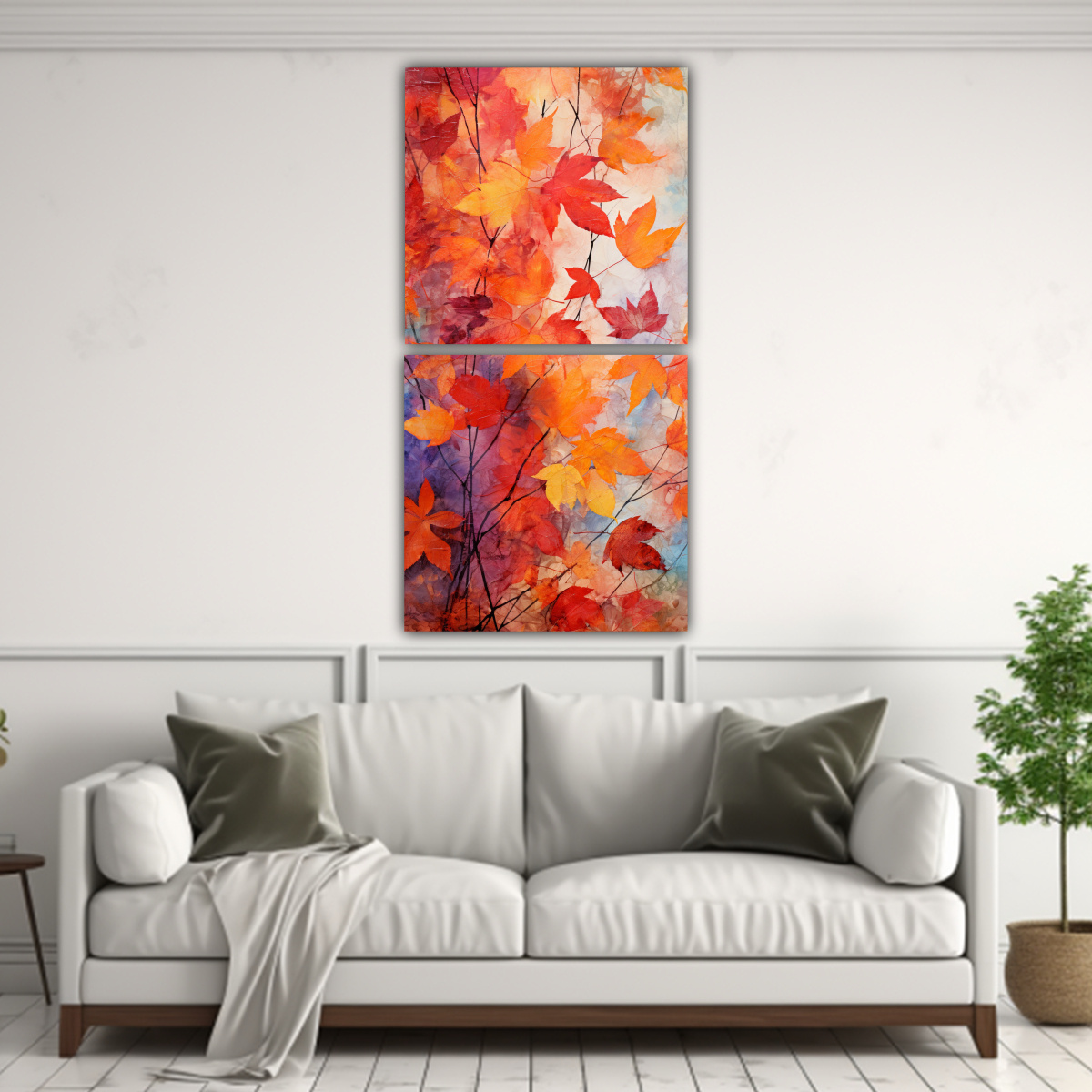 PINTURAS ABSTRACTAS SOBRE FOLLAJE OTOÑAL EN 30X60 CM - 2