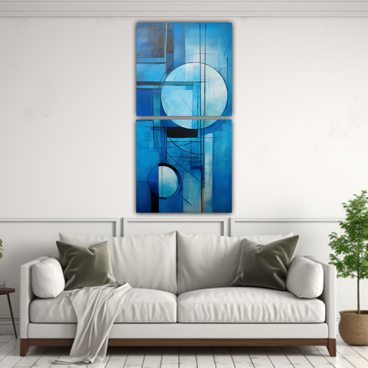 LIENZOS MOVIMIENTO ESQUEMA CUADRO ABSTRACTO AZUL 30X60 CM - 2