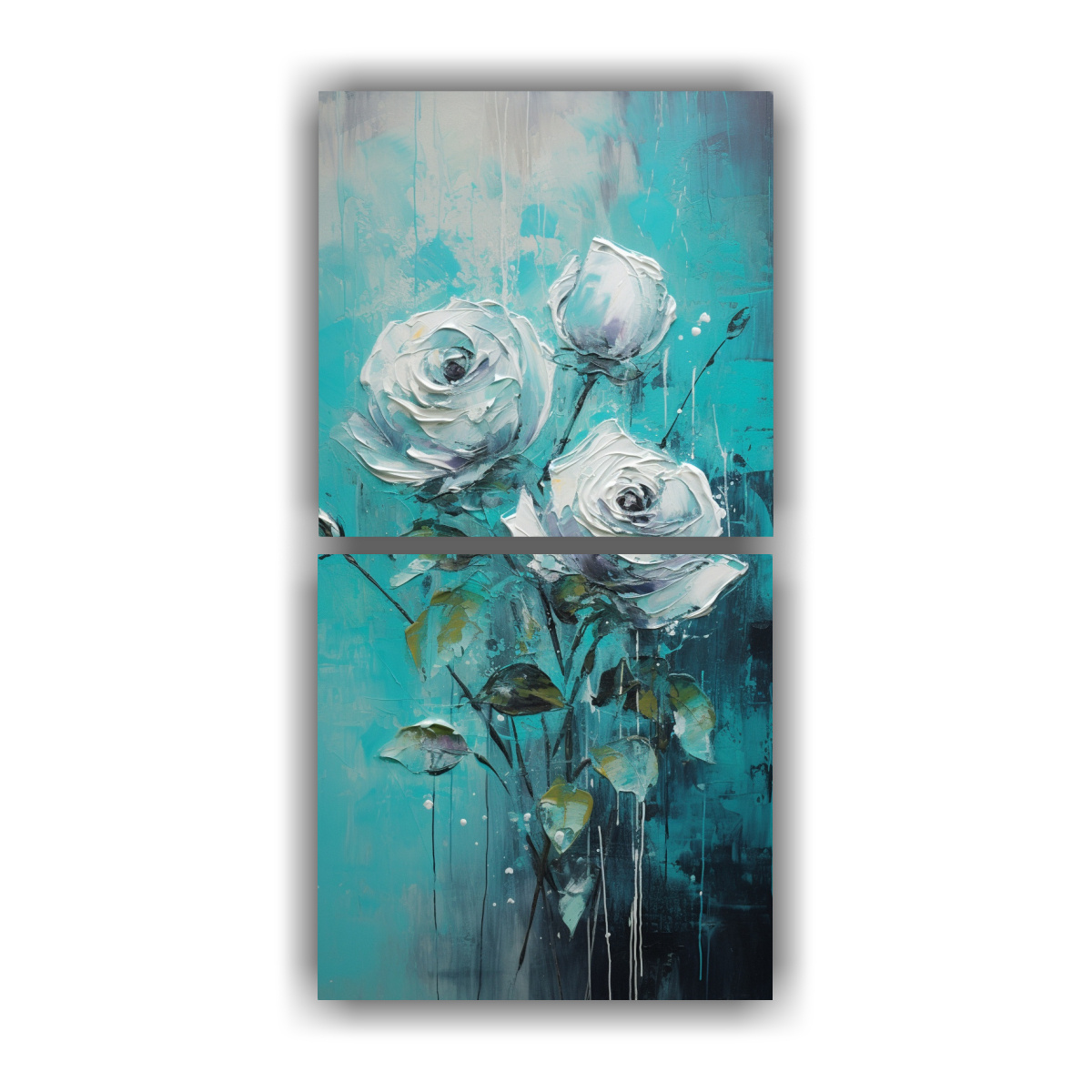 CUADRO DECORATIVO FIGURAS EN TURQUESA CON ROSAS 60X120 CM - 1