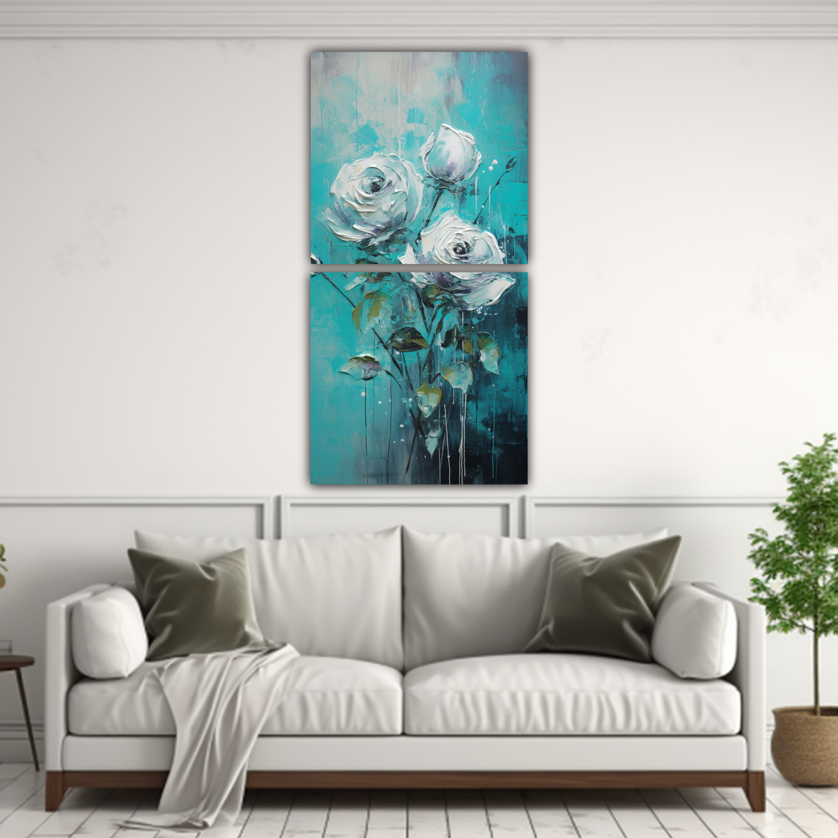 CUADRO DECORATIVO FIGURAS EN TURQUESA CON ROSAS 60X120 CM - 2