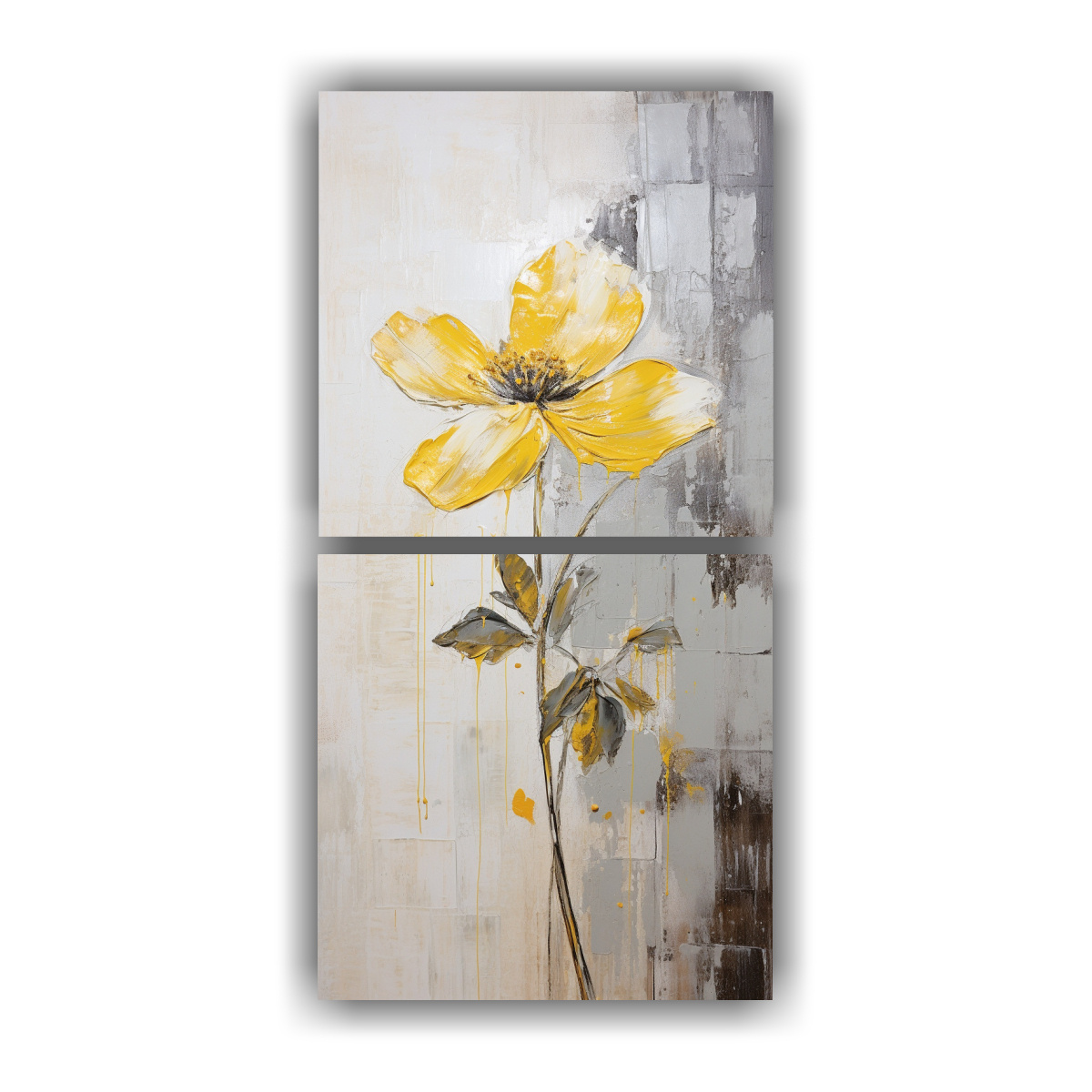 PINTURA AL ÓLEO AMARILLA DE FLORES ESTILO 70X140 CM - 1