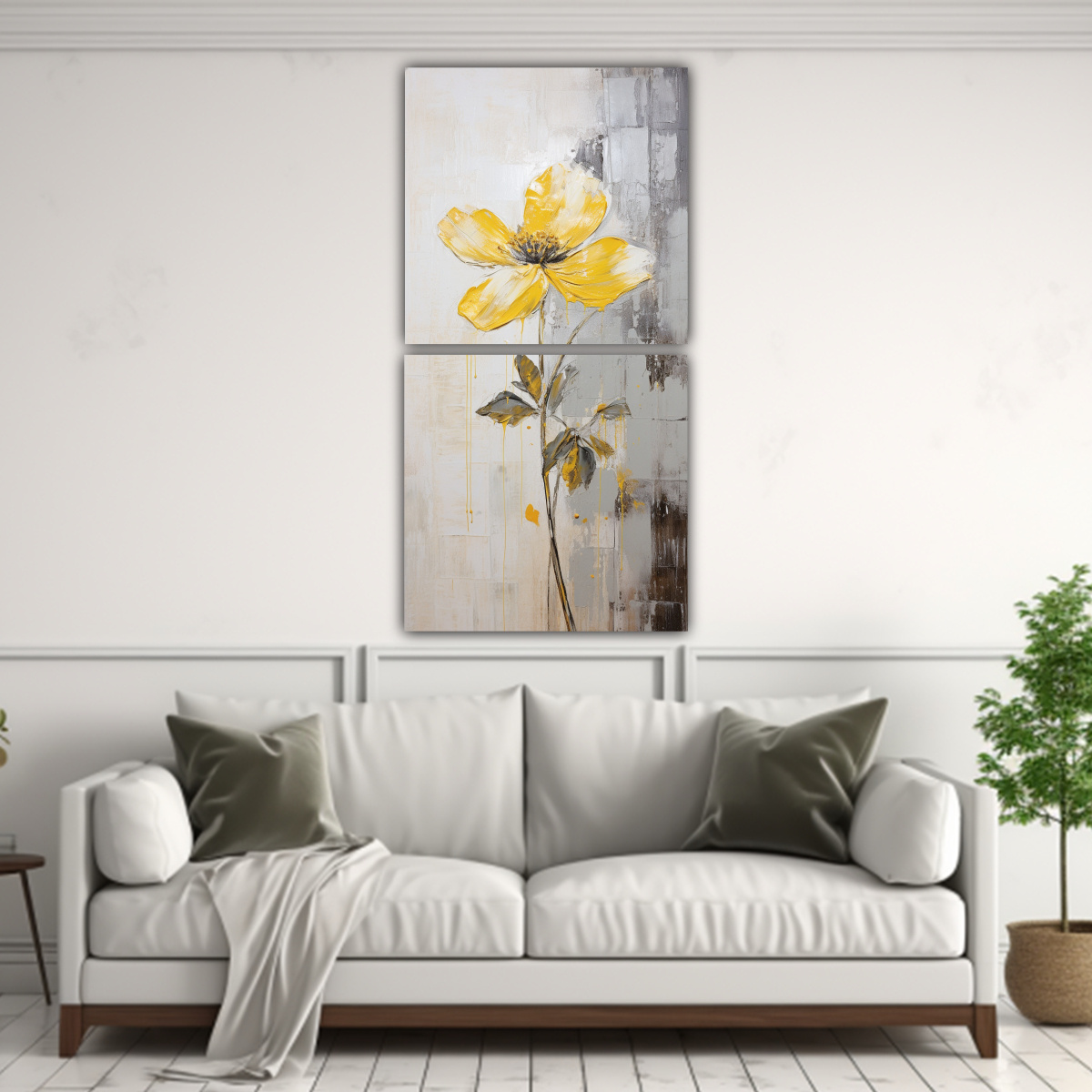 PINTURA AL ÓLEO AMARILLA DE FLORES ESTILO 70X140 CM - 2