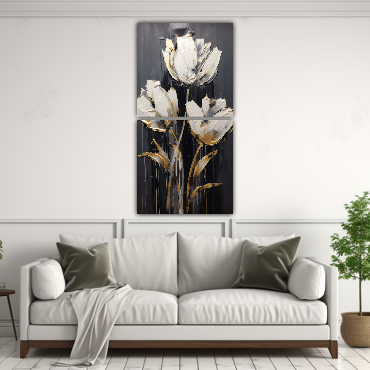 PINTURA DE LIENZO DIPTICO FINAS LINEAS SALON 70X140 CM - 2