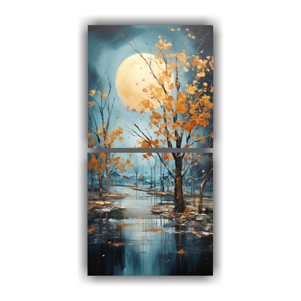 PINTURA ABSTRACTA DE ÁRBOLES EN PLATA Y ORO CON 20X40 CM - 1