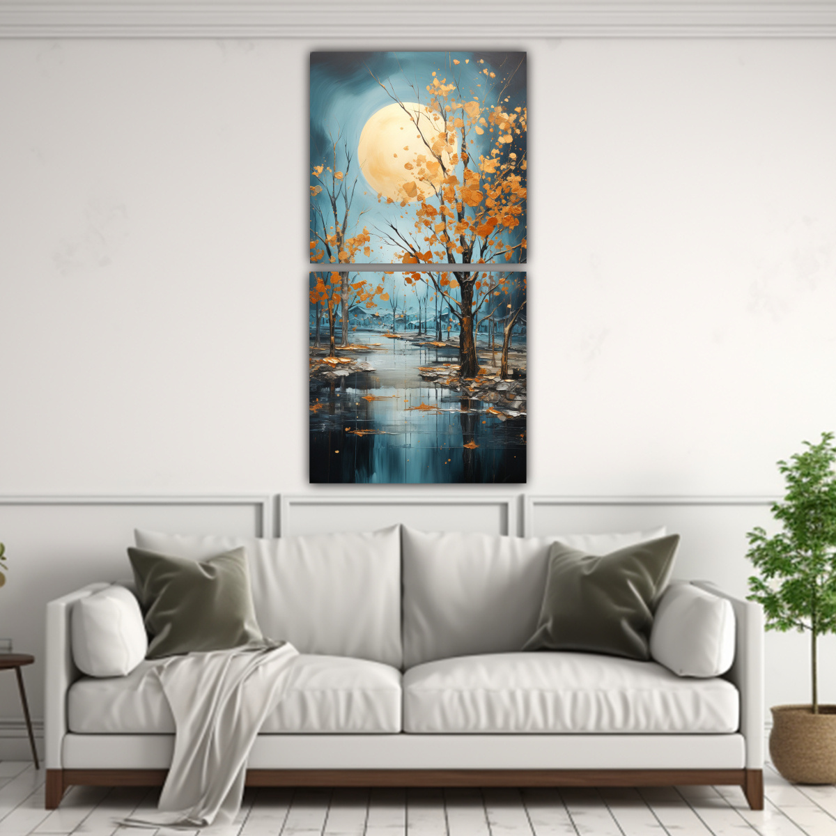 PINTURA ABSTRACTA DE ÁRBOLES EN PLATA Y ORO CON 20X40 CM - 2