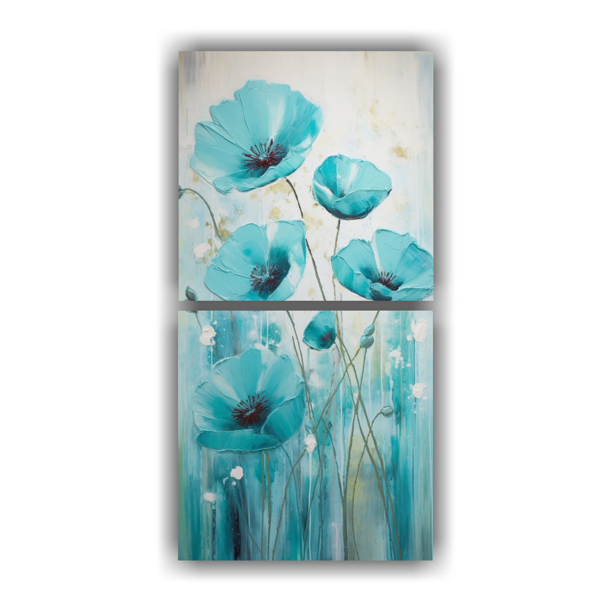 PINTURA EN LIENZO DE AMAPOLAS TURQUESA EN EL 70X140 CM - 1